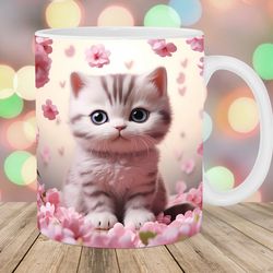 3d kitten mug, 11oz and 15oz mug, cat mug design