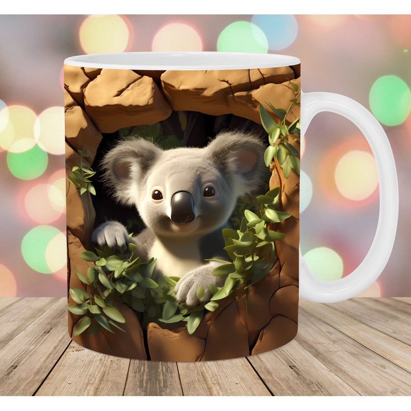 3D Koala Mug Wrap, 11oz & 15oz Mug Template, Hole In A Wall Mug Sublimation Design, Gum Tree Mug Wrap Template, Instant Digital Download PNG.jpg