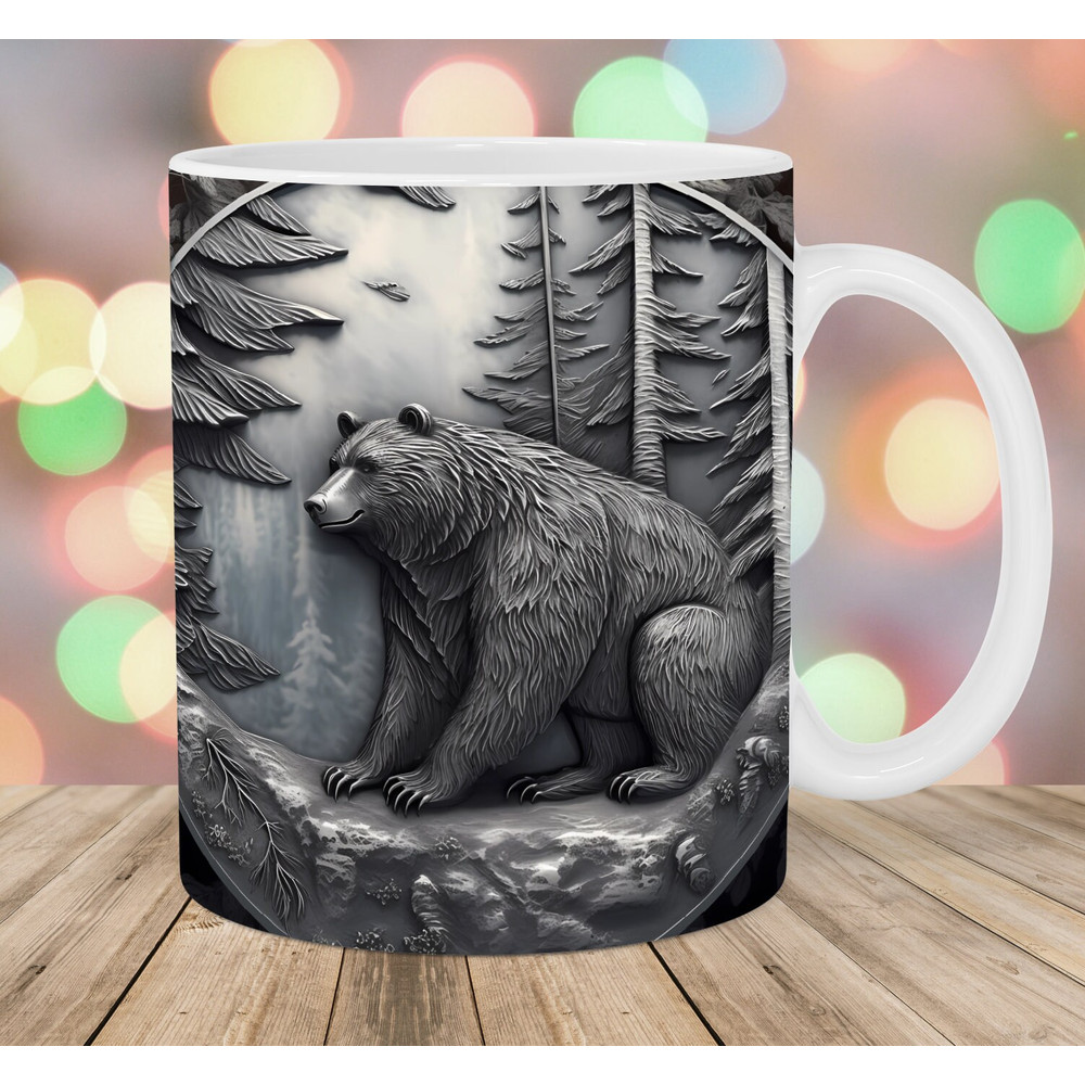 3D Metal Bear Mug Wrap, 11oz And 15oz Mug Template, Mug Sublimation Design, Mug Wrap Template, Instant Digital Download PNG.jpg