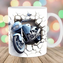 3d motorcycle hole in a wall mug, 11oz and 15oz mug, mug design
