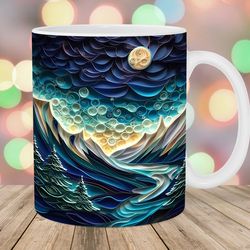 3d northern lights mountains mug, 11oz and 15oz mug, mug design