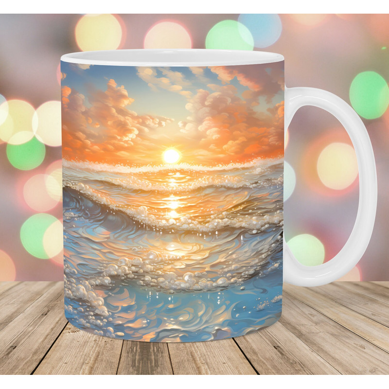 3D Ocean Landscape Mug Wrap, 11oz And 15oz Mug Template, Mug Sublimation Design, Mug Wrap Template, Instant Digital Download PNG.jpg
