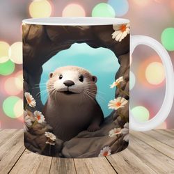 3d otter hole in a wall mug, 11oz 15oz mug, mug design