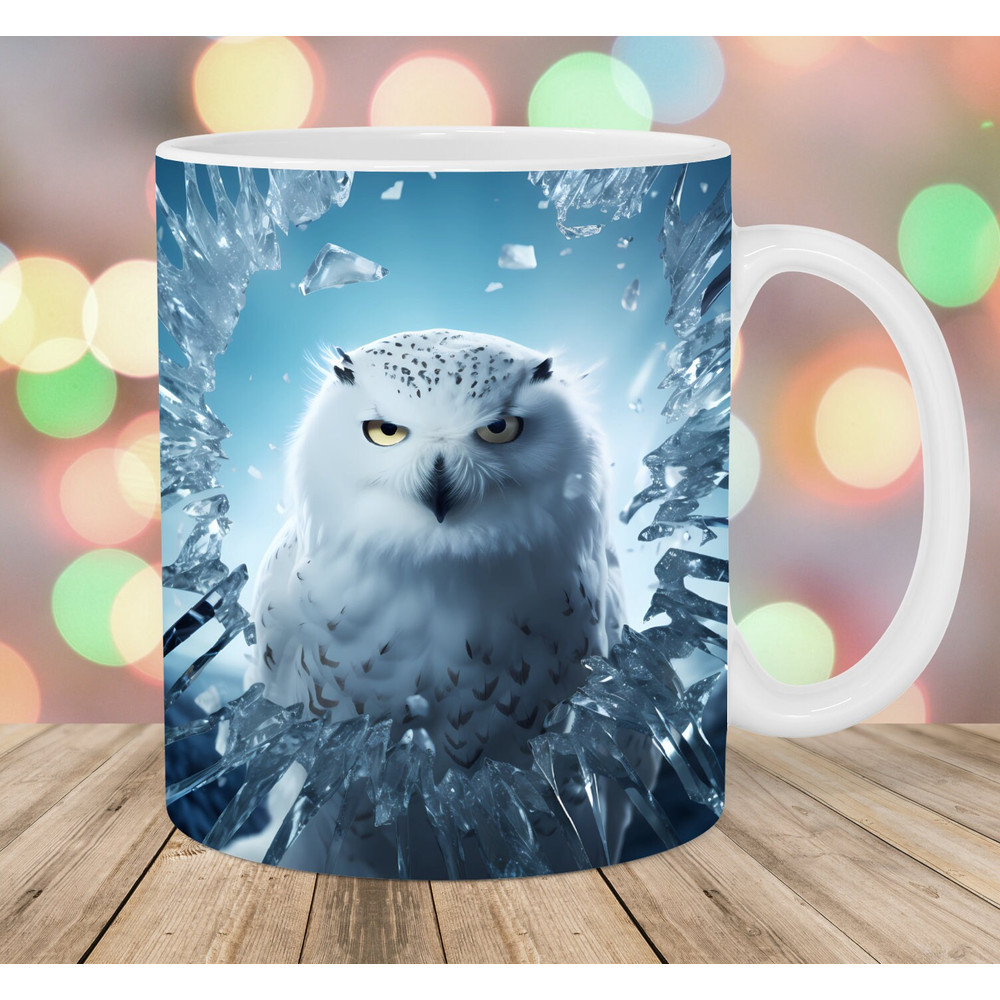3D Owl Mug Wrap, 11oz & 15oz Mug Template, Glass Mug Sublimation Design, Crack In A Wall Mug Wrap Template, Instant Digital Download PNG.jpg