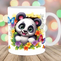 3d panda hole in a wall mug, 11oz and 15oz mug, mug design