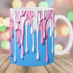 3d pink blue white dripping paint mug, 11oz and 15oz mug, mug design