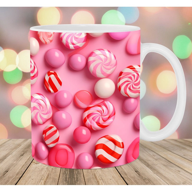 3D Pink Candy Mug Wrap, 11oz & 15oz Mug Template, Christmas Mug Sublimation Design, Mug Wrap Template, Instant Digital Download PNG.jpg