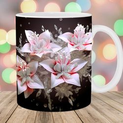 3d pink lilies mug, 11oz and 15oz mug, 3d mug design