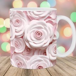 3d pink roses mug, 11oz and 15oz mug, flower mug design