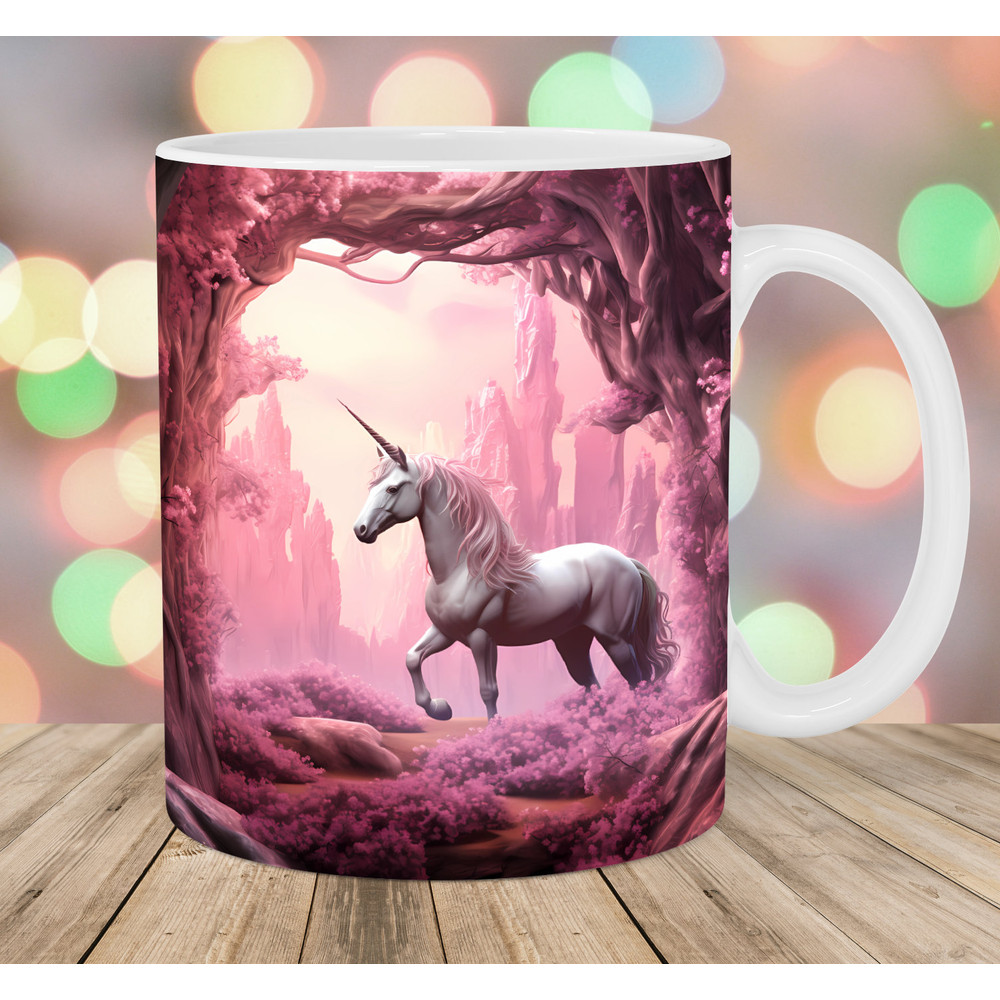 3D Pink Unicorn Hole In A Wall Mug Wrap, 11oz And 15oz Mug Template, Mug Sublimation Design, Mug Wrap Template, Instant Digital Download PNG.jpg