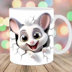 3d possum hole in a wall mug, 11oz and 15oz mug, mug design