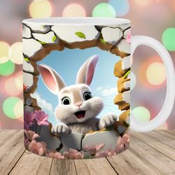 3d rabbit mug, 11oz 15oz mug, flowers mug design