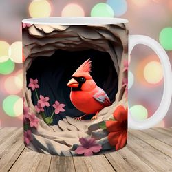 3d red cardinal bird mug, 11oz and 15oz mug, mug design