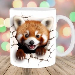 3d red panda hole in a wall mug, 11oz and 15oz mug, mug design