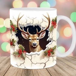 3d reindeer mug, 11oz 15oz mug, hole in a wall mug design
