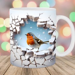 3d robin bird hole in a wall mug, 11oz 15oz mug, mug design