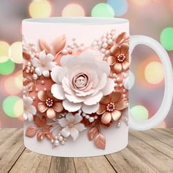 3d rose gold pearl flowers mug, 11oz 15oz mug, mug design