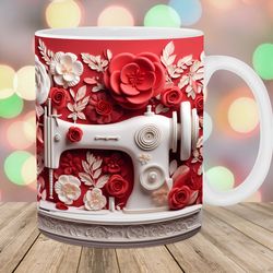 3d sewing machine mug, 11oz 15oz mug, roses mug design