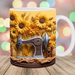 3d sewing machine mug, 11oz 15oz mug, sunflower mug design