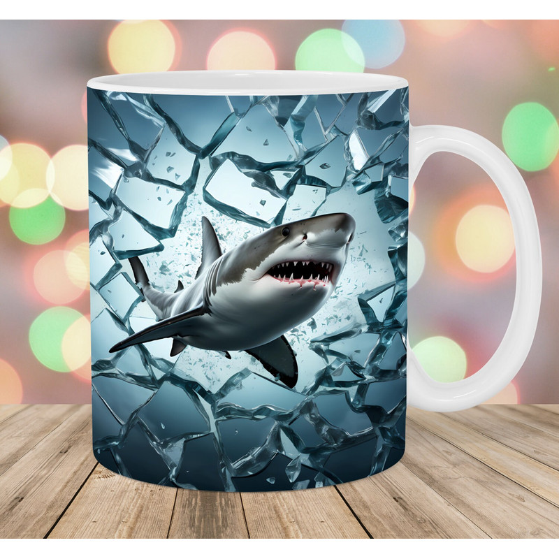 3D Shark Hole In A Glass Wall Mug Wrap, 11oz & 15oz Mug Template, Mug Sublimation Design, Mug Wrap Template, Instant Digital Download PNG.jpg