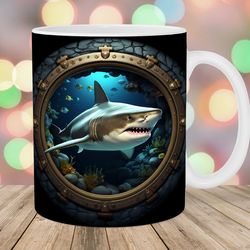 3d shark hole in a wall mug, 11oz 15oz mug, mug design