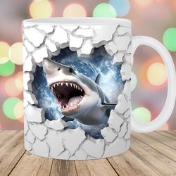 3d shark hole in a wall mug, 11oz and 15oz mug, mug design