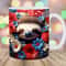 3D Sloth Red Blue White Flowers Mug Wrap, 11oz & 15oz Mug Template, Mug Sublimation Design, Mug Wrap Template, Instant Digital Download PNG.jpg