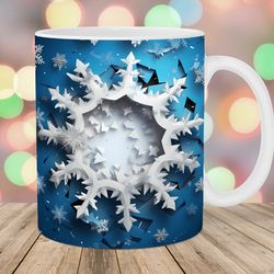 3d snowflake christmas mug, 11oz and 15oz mug, mug design