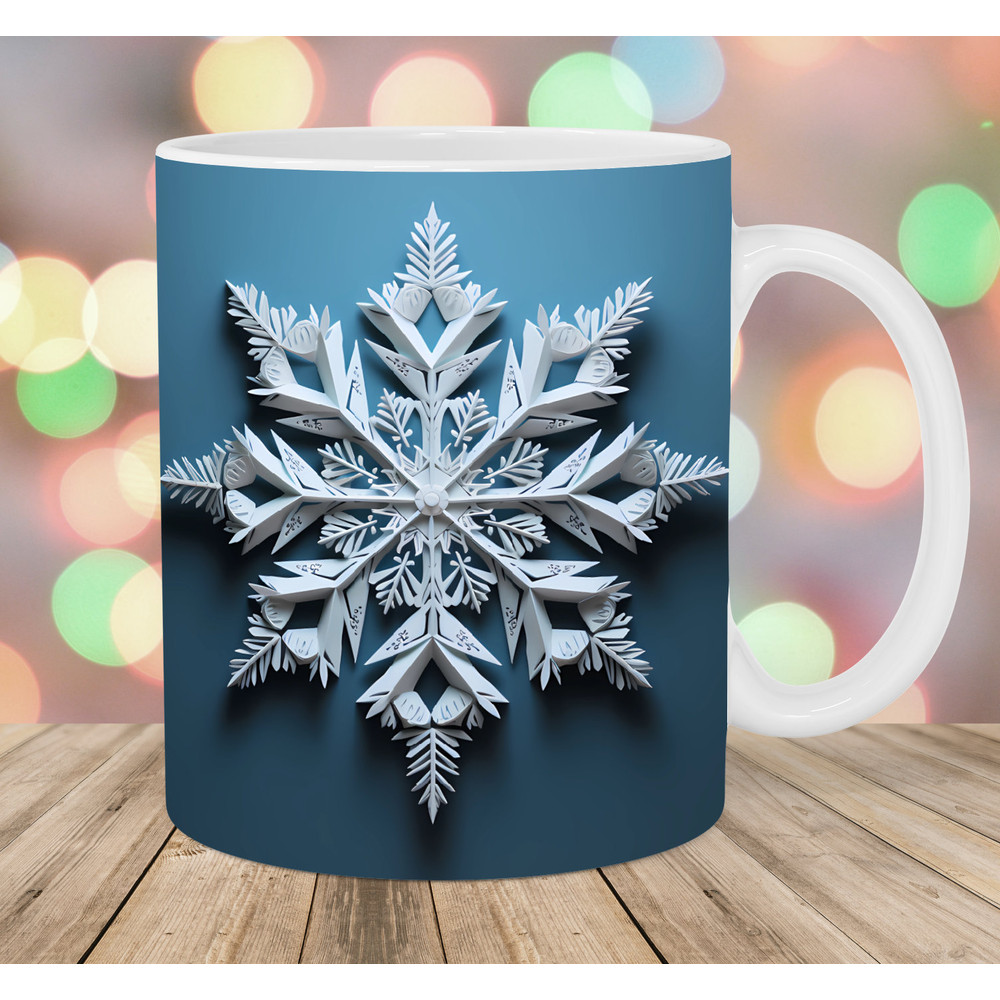 3D Snowflake Mug Wrap, 11oz And 15oz Mug Template, Mug Sublimation Design, Christmas Mug Wrap Template, Instant Digital Download PNG.jpg