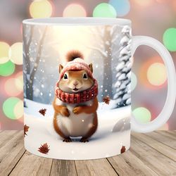 3d squirrel christmas mug, 11oz and 15oz mug, mug design