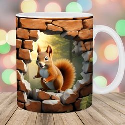 3d squirrel hole in a wall mug, 11oz 15oz mug, mug design