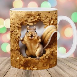 3d squirrel hole in a wall mug, 11oz 15oz mug, design
