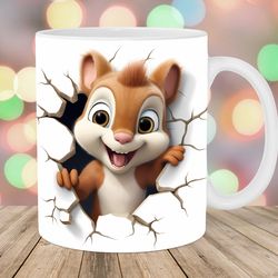 3d squirrel hole in a wall mug, 11oz and 15oz mug, mug design