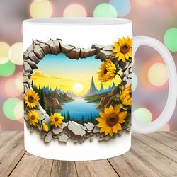 3d sunflowers mug, 11oz and 15oz mug, mug design