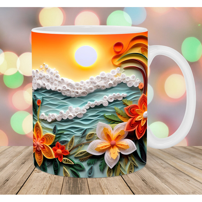 3D Sunrise Beach Landscape Mug Wrap, 11oz And 15oz Mug Template, Mug Sublimation Design, Mug Wrap Template, Instant Digital Download PNG.jpg