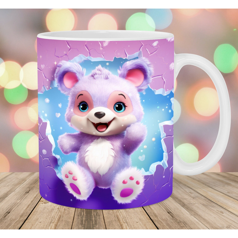 3D Teddy Bear Mug Wrap, 11oz And 15oz Mug Template, Mug Sublimation Design, Hole In A Wall Mug Wrap Template, Instant Digital Download PNG.jpg