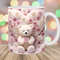 3D Teddy Bear Mug Wrap, 11oz And 15oz Mug Template, Pink Roses Mug Sublimation Design, Mug Wrap Template, Instant Digital Download PNG.jpg