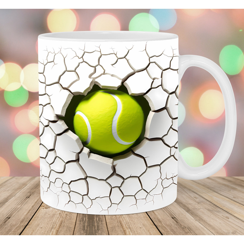 3D Tennis Ball Hole In A Wall Mug Wrap, 11oz & 15oz Mug Template, Mug Sublimation Design, Mug Wrap Template, Instant Digital Download PNG.jpg