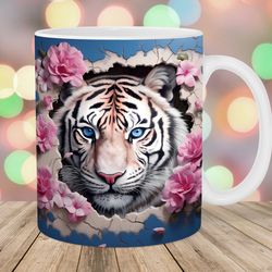 3d tiger mug, 11oz 15oz mug, hole in a wall mug design