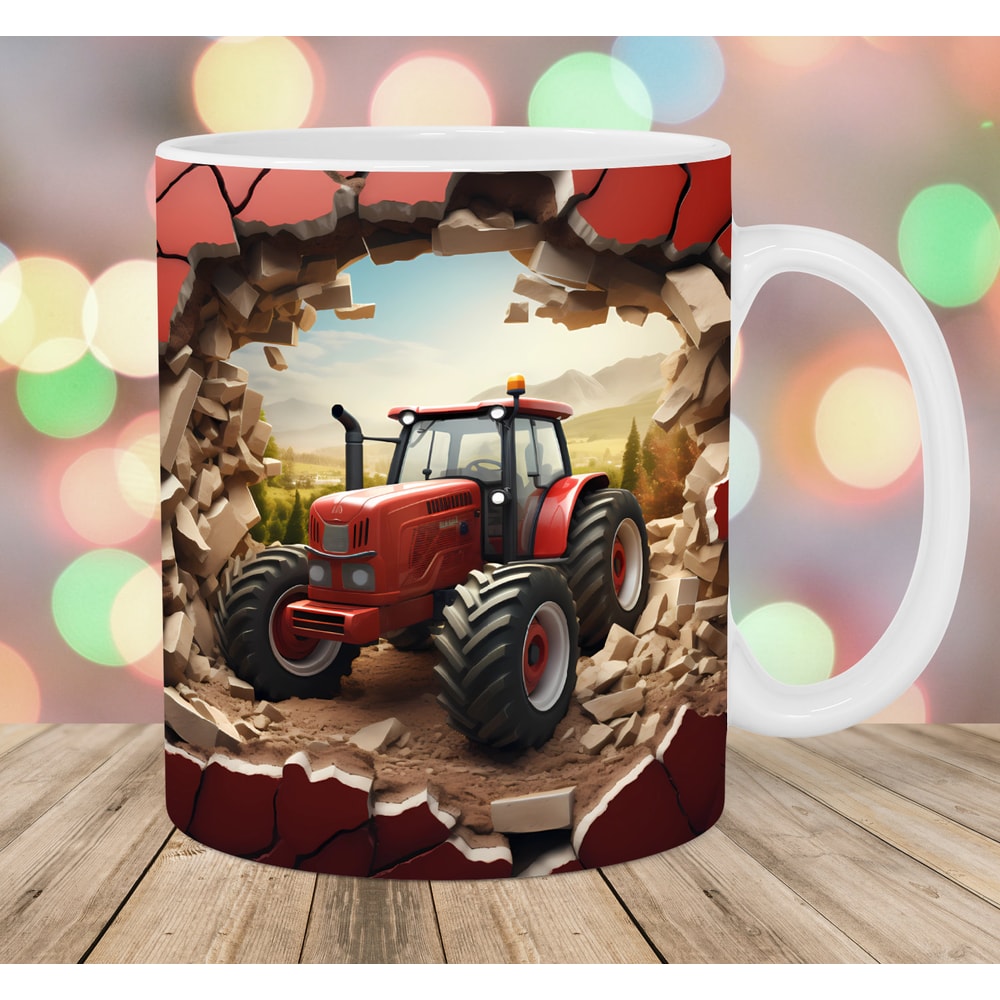 3D Tractor Hole In A Wall Mug Wrap, 11oz & 15oz Mug Template, Mug Sublimation Design, Mug Wrap Template, Instant Digital Download PNG.jpg