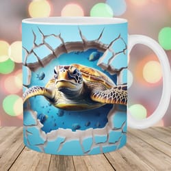 3d turtle mug, 11oz 15oz mug, hole in a wall mug design