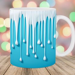 3d white blue dripping paint mug, 11oz and 15oz mug, mug design