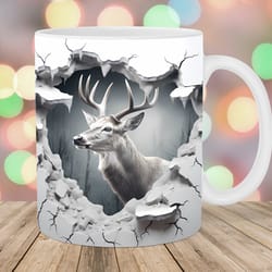 3d white deer hole in a wall mug, 11oz 15oz mug, mug design