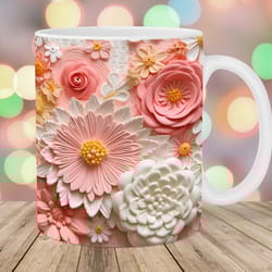 3d white pink flowers mug, 11oz and 15oz mug, mug design