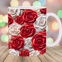 3d white red roses mug, 11oz and 15oz mug, mug design