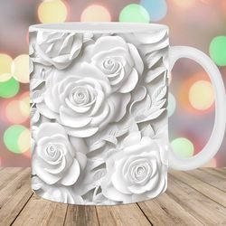3d white roses mug, 11oz and 15oz mug, mug design