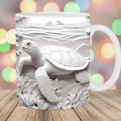 3d white turtle mug, 11oz and 15oz mug, mug design