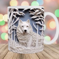 3d white wolf mug, 11oz and 15oz mug, mug design