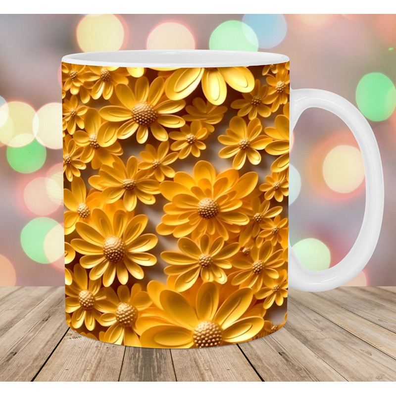 3D Yellow Daisies Mug Wrap, 11oz And 15oz Mug Template, Mug Sublimation Design, Flowers Mug Wrap Template, Instant Digital Download PNG.jpg