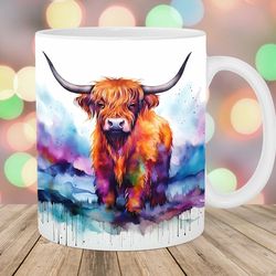 alcohol ink highland cow mug, 11oz and 15oz mug, mug design